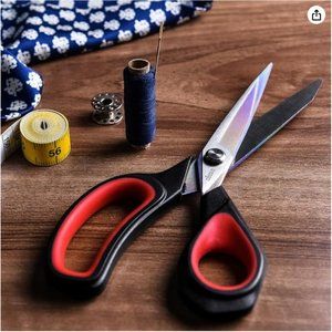LIVINGO Fabric Scissors, 9.5 in Multicolor Blades, Red/Black Comfort Grip Handle